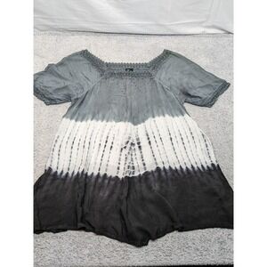 7 Islands Gray Top Rhinestones 2X 100% Rayon Fairy Boho Festival Retro Y2K